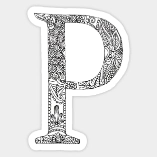 Henna Alphabet P / Henna Letter P - Black Henna Line Art Sticker